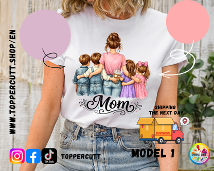 Mom Shirt with Kids Illustration, Mom Life T-Shirt, Mother and Children Graphic Tee, Mother's Day Gift for Mom, Cute Mama Shirt