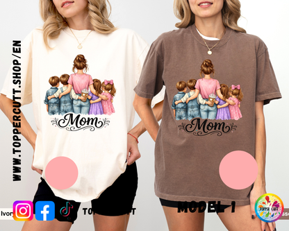 Mom Shirt with Kids Illustration, Mom Life T-Shirt, Mother and Children Graphic Tee, Mother's Day Gift for Mom, Cute Mama Shirt
